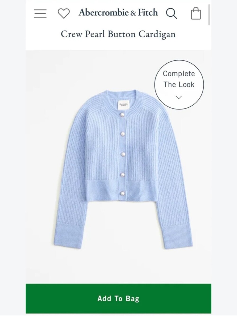 Abercrombie & Fitch Baby Blue Ribbed Pearl-Button Cardigan Size Large